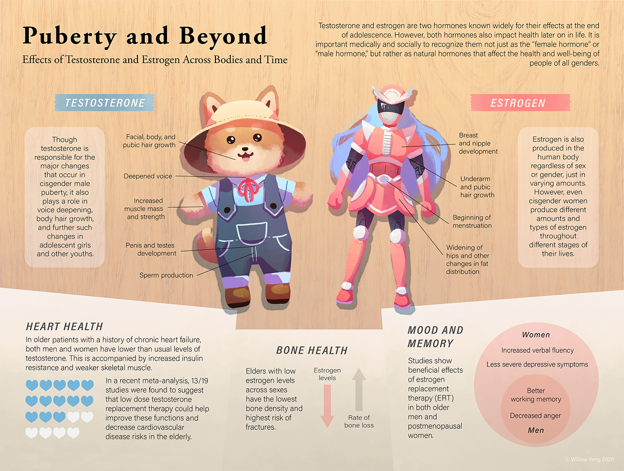 Infographic featuring illustration of cartoon dog plush in blue overalls and pink super hero toy with long blue hair on wooden background next to paper